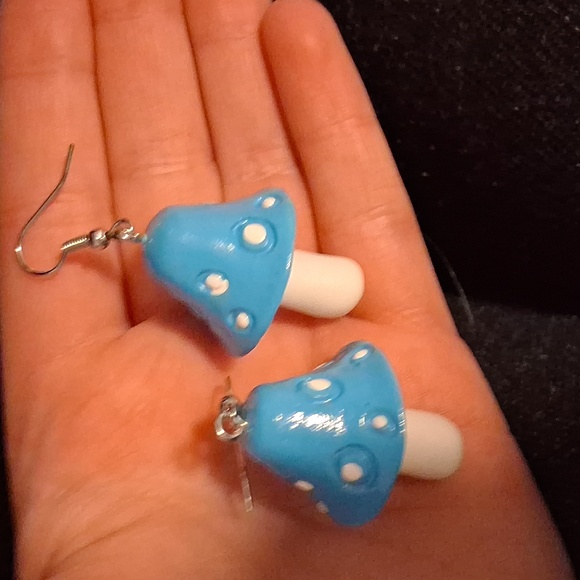 NWOT Blue Mushroom Earrings - Picture 4 of 4